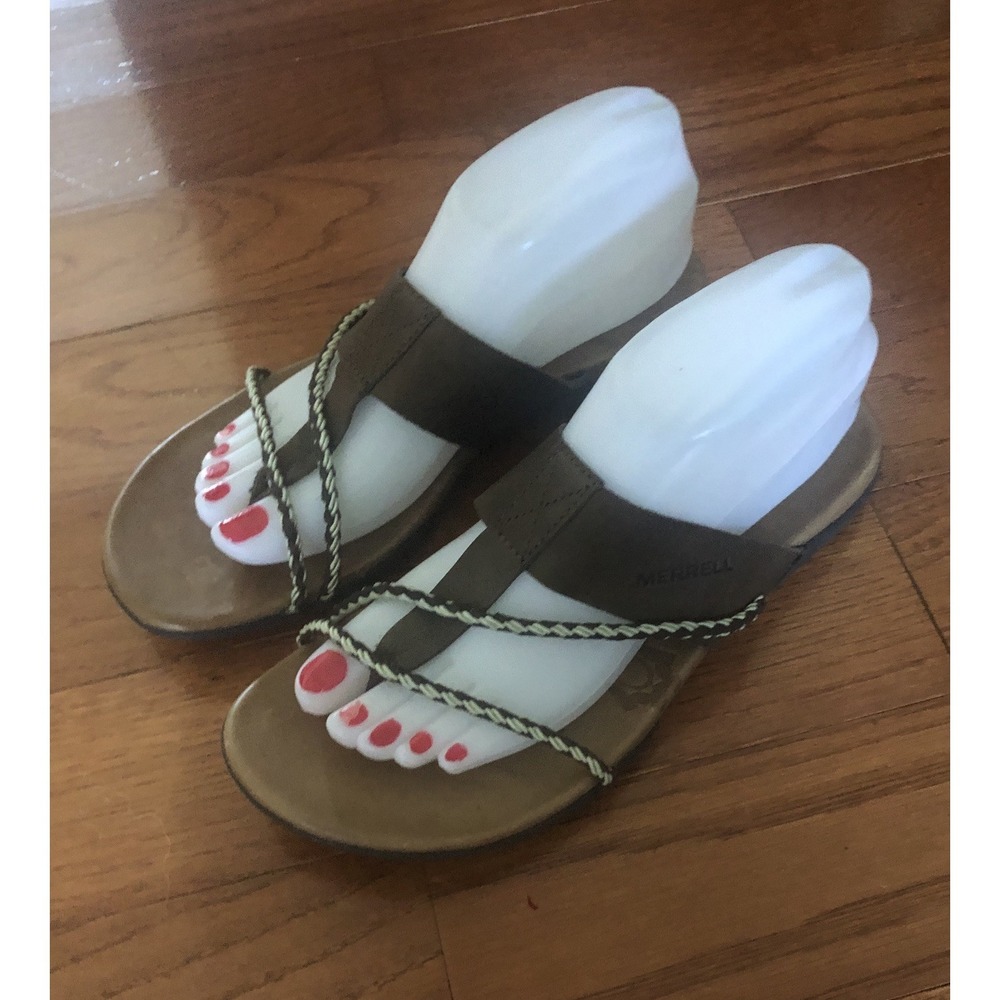 Merrell Amber Thong Sandals Women's Size 8 Espresso Brown Leather Slip On Slides